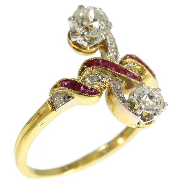 Most elegant antique ring with rubies and diamonds a so-called toi et moi (image 9 of 13)